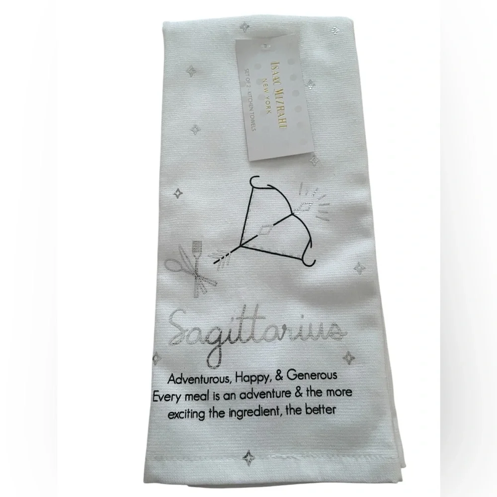 NWT 2 Isaac Mizrahi White Sagittarius Kitchen Towels